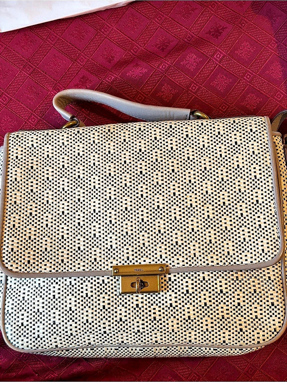 Fossil Woven Shoulder Bag in White & Brown